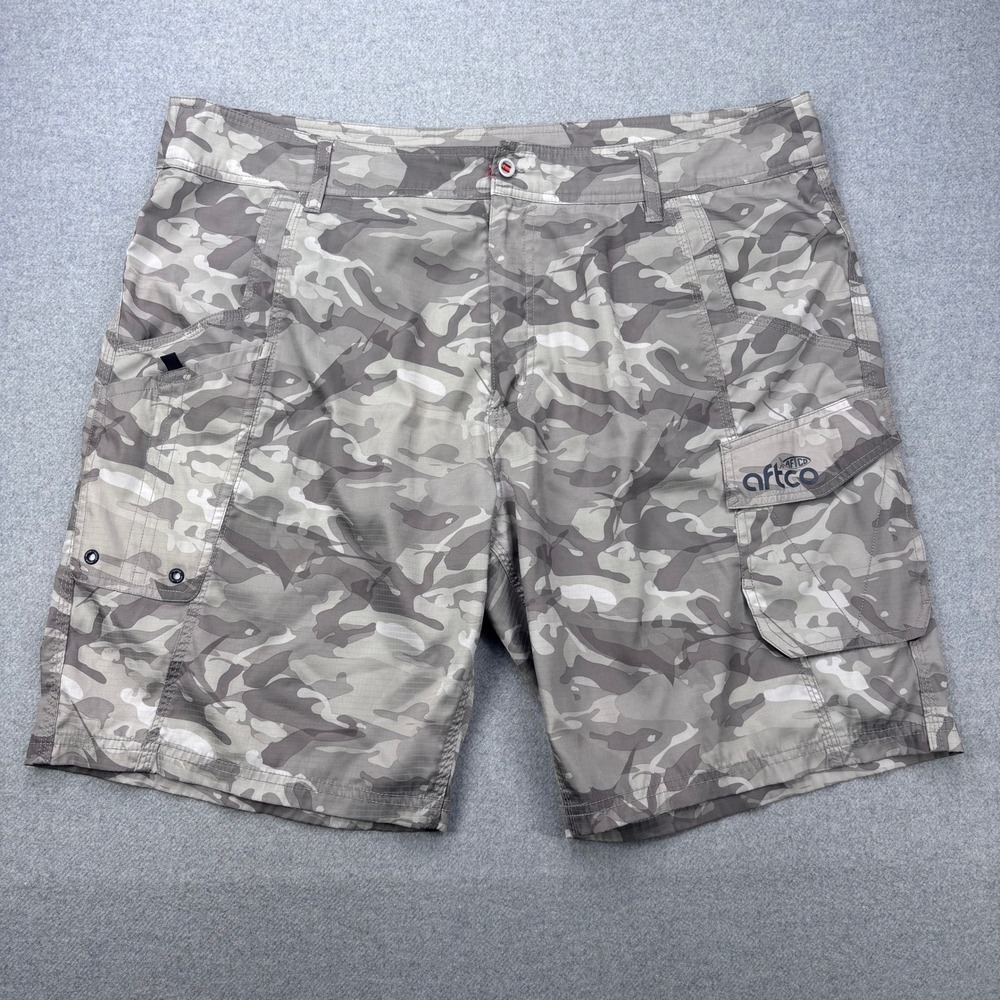 AFTCO Tactical Fishing Cargo Shorts Mens 40 Gray Camo Ripstop Outdoor Utility